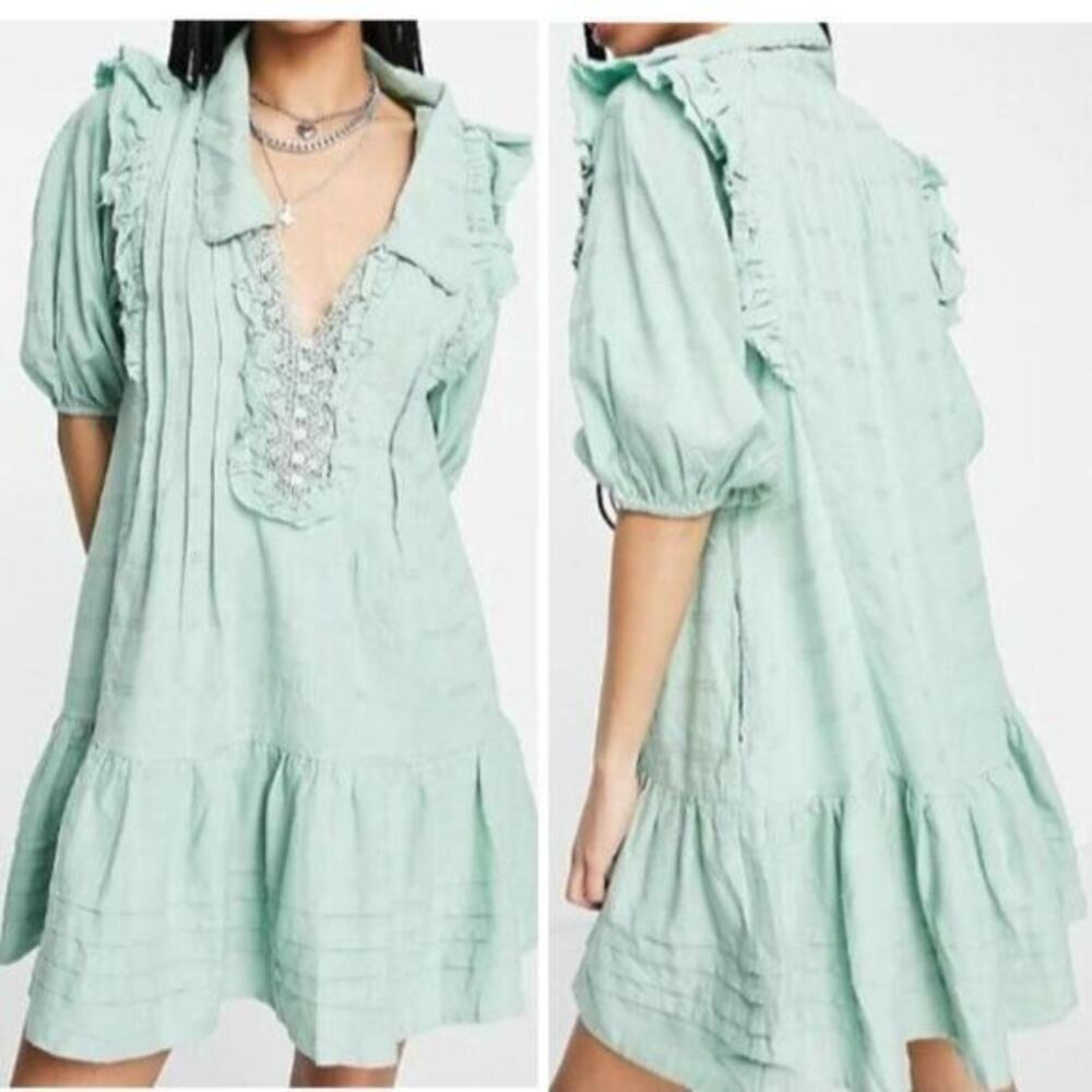 New! Free People Elora Mini Dress in green, size S‎